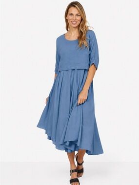 M Made in Italy Womens 2pc Woven Cami Dress & Shirt Set sz S Marine